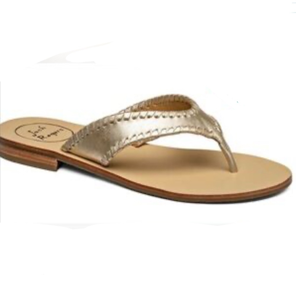 JACK ROGERS METALLIC Champagne Soft Gold Whip Stitch 6.5 Thong Sandals NWOB $128